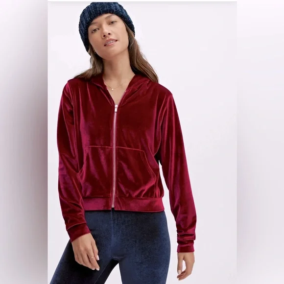 Fabletics - Velour Hoodie Cherry Burst Red Size S Zip Up - Picture 4 of 8